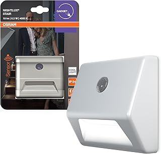 Osram NIGHTLUX Stair Nachtlicht, Weiß, Bewegungssensor, IP54, batteriebetrieben, 4000 K kaltweiß, ideal für Treppen und flexible Montage Optionen