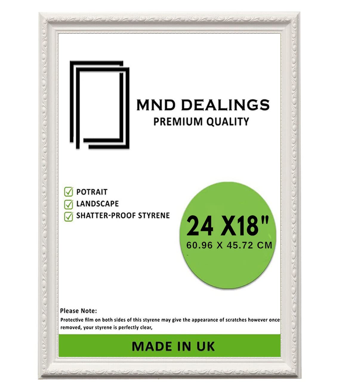 MND Dealings Ornate Shabby Chic White 24X18 (60.96X45.72 CM) Picture/Photo/Poster Frame - Antique Vintage Style โ Shatterproof MDF Backboard | Gift Painting Wall Art Gallery Decor (White)