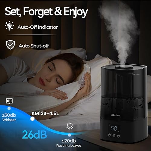 Miniatura 5 de Humidificadores automáticos para dormitorio, habitación grande, humidificador de niebla fría de 4.5 L para el hogar y la planta con temporizador y