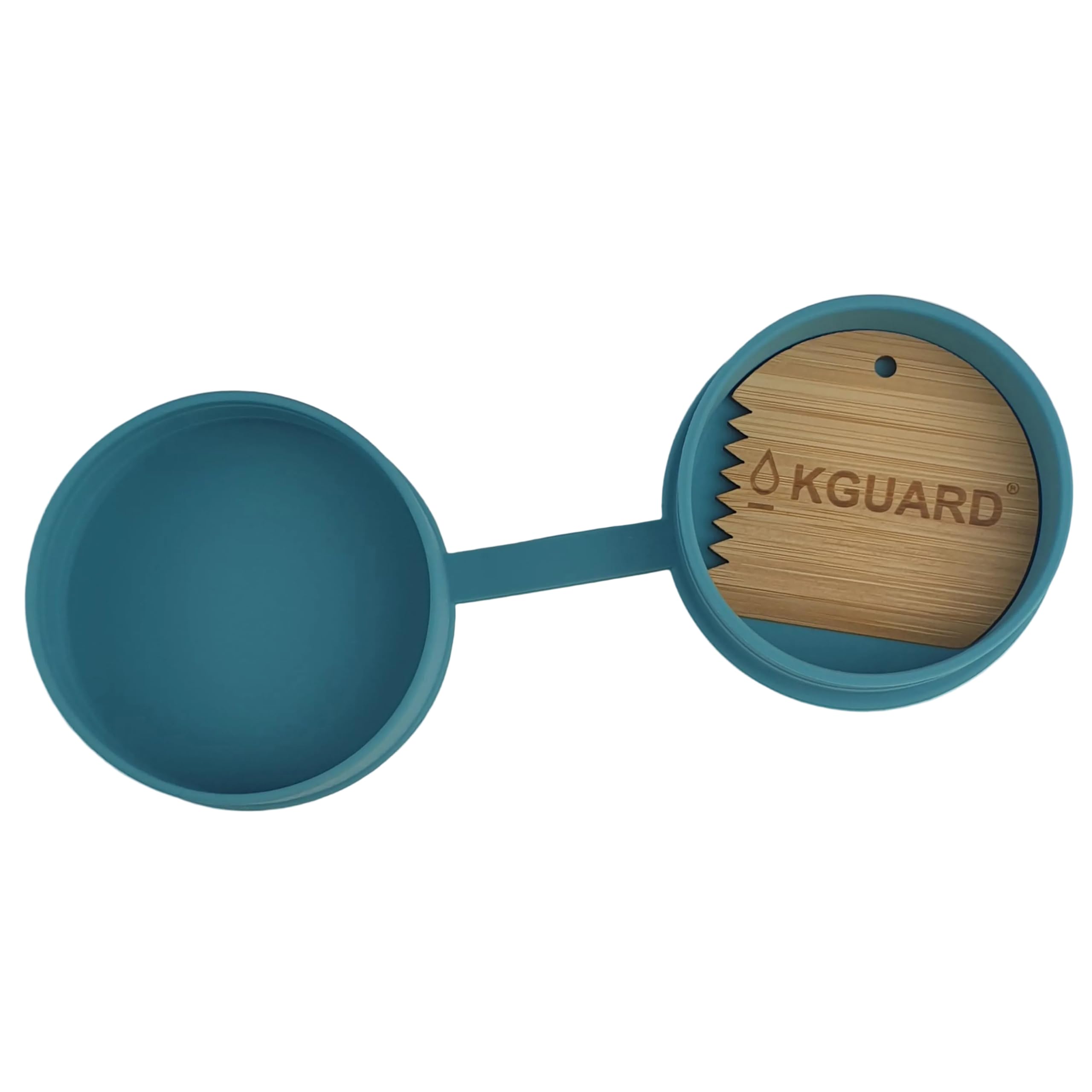 KGuard WaxBox – Wiederverwendbare Silikonbox in Lebensmittelqualität mit Bambusschaber – Zum Transportieren, Recyceln und Schützen deines Surf-, Kite- oder SUP-Wachses – Ø 8 cm / 56 g – Türkis | Surfen