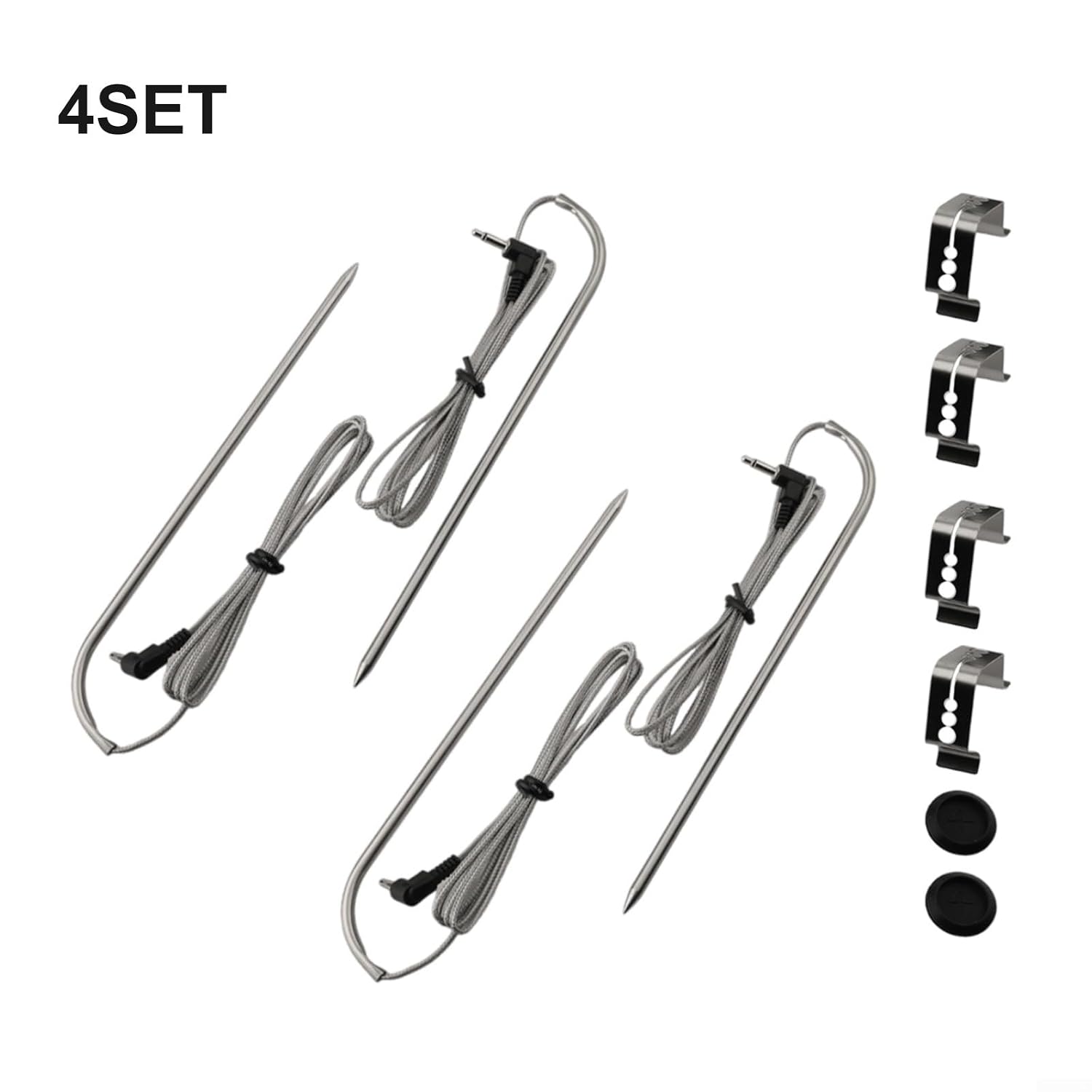 Meat Probes with Grill Clips and Probe Grommet, Compatible with BBQ Series 560/800/1050, Temperature Probe Replacement Parts, Stainless Steel High Heat Resistant(4set)