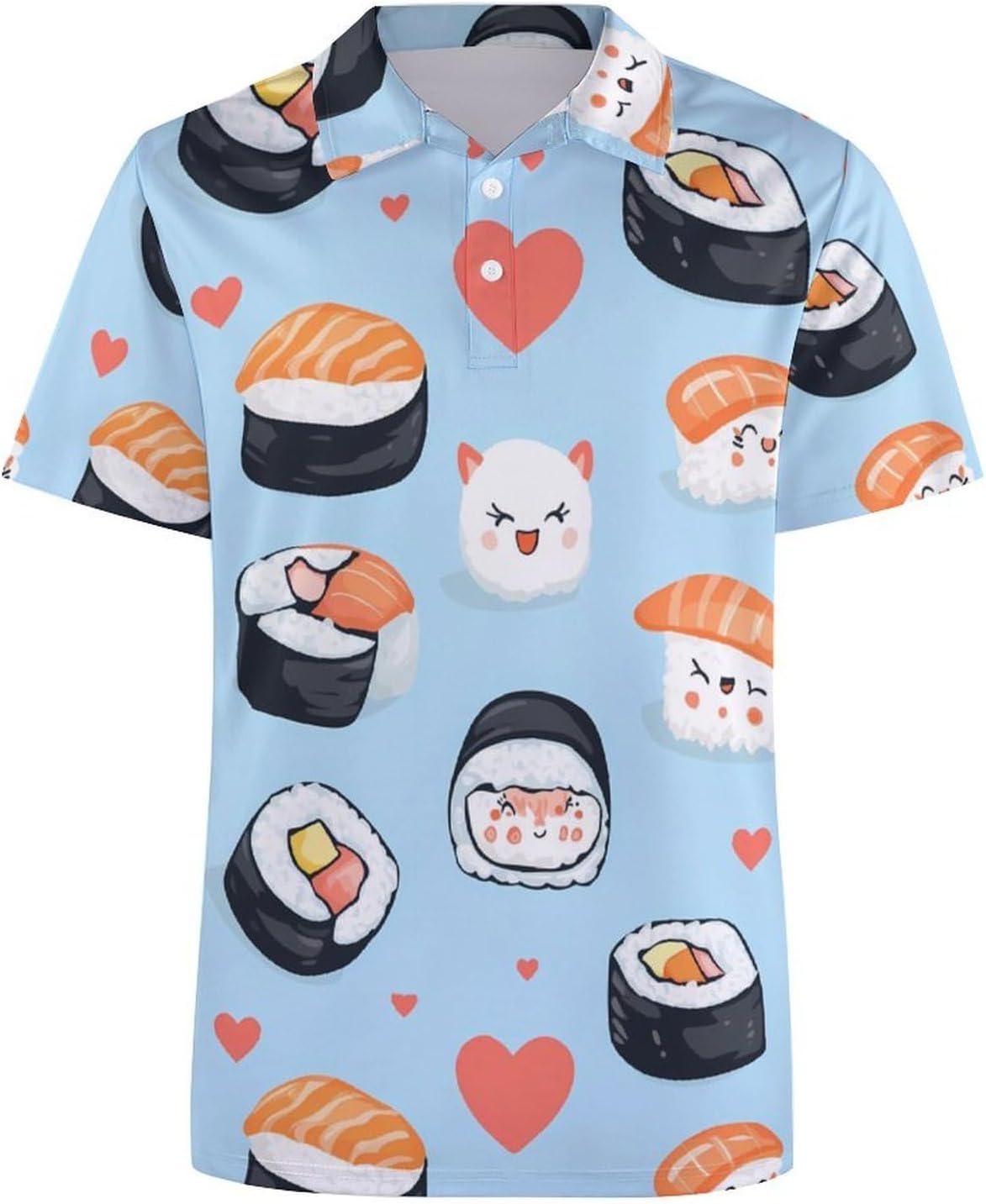 Cute Sushi Womens Golf Polo Shirts Summer Short Sleeve Collared 3 Buttons T Shirt Activewear Tops