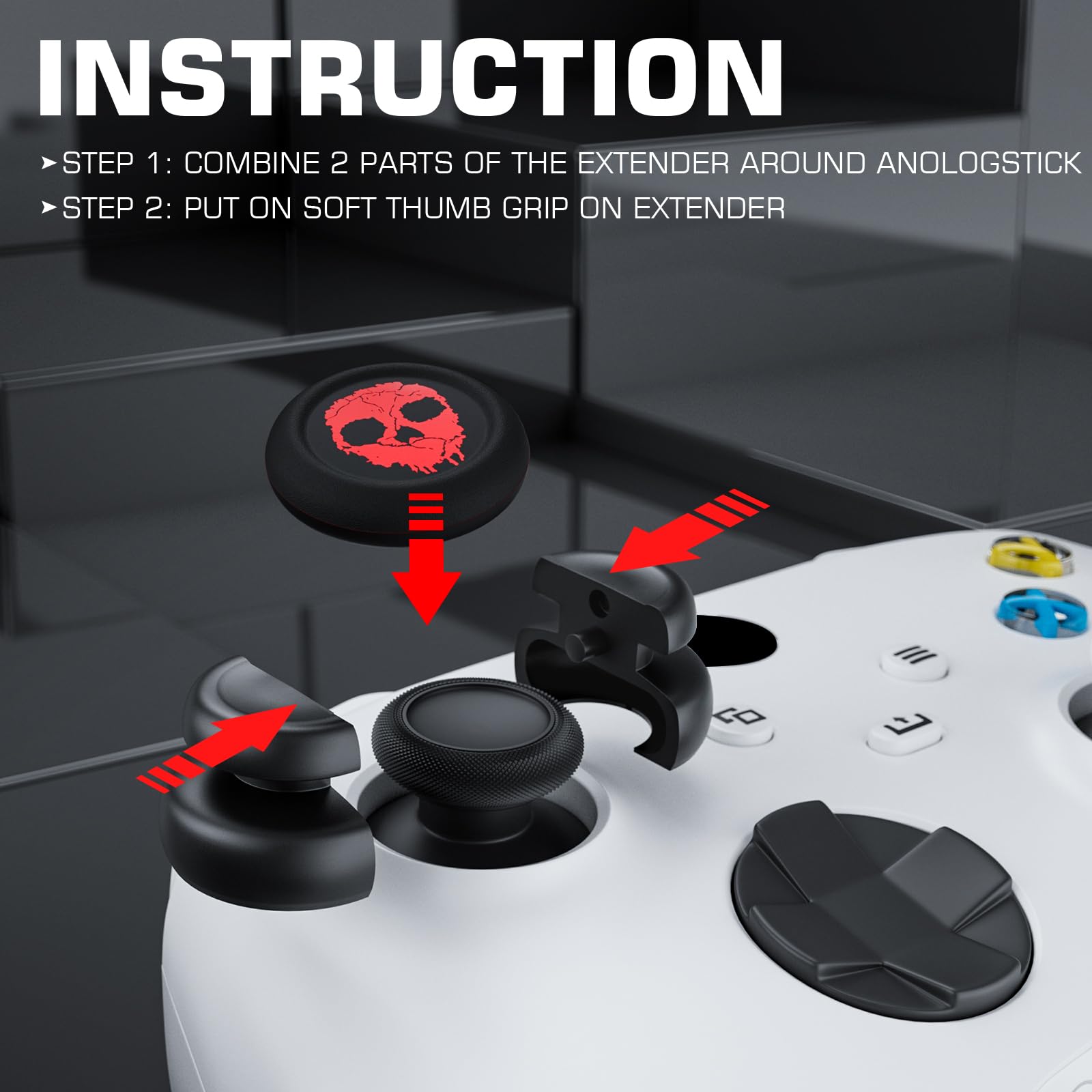 Extensor de pulgar que no se cae y funda de agarre de silicona, 2 juegos para Xbox Series X/S y Xbox One S/X (rojo fantasma)