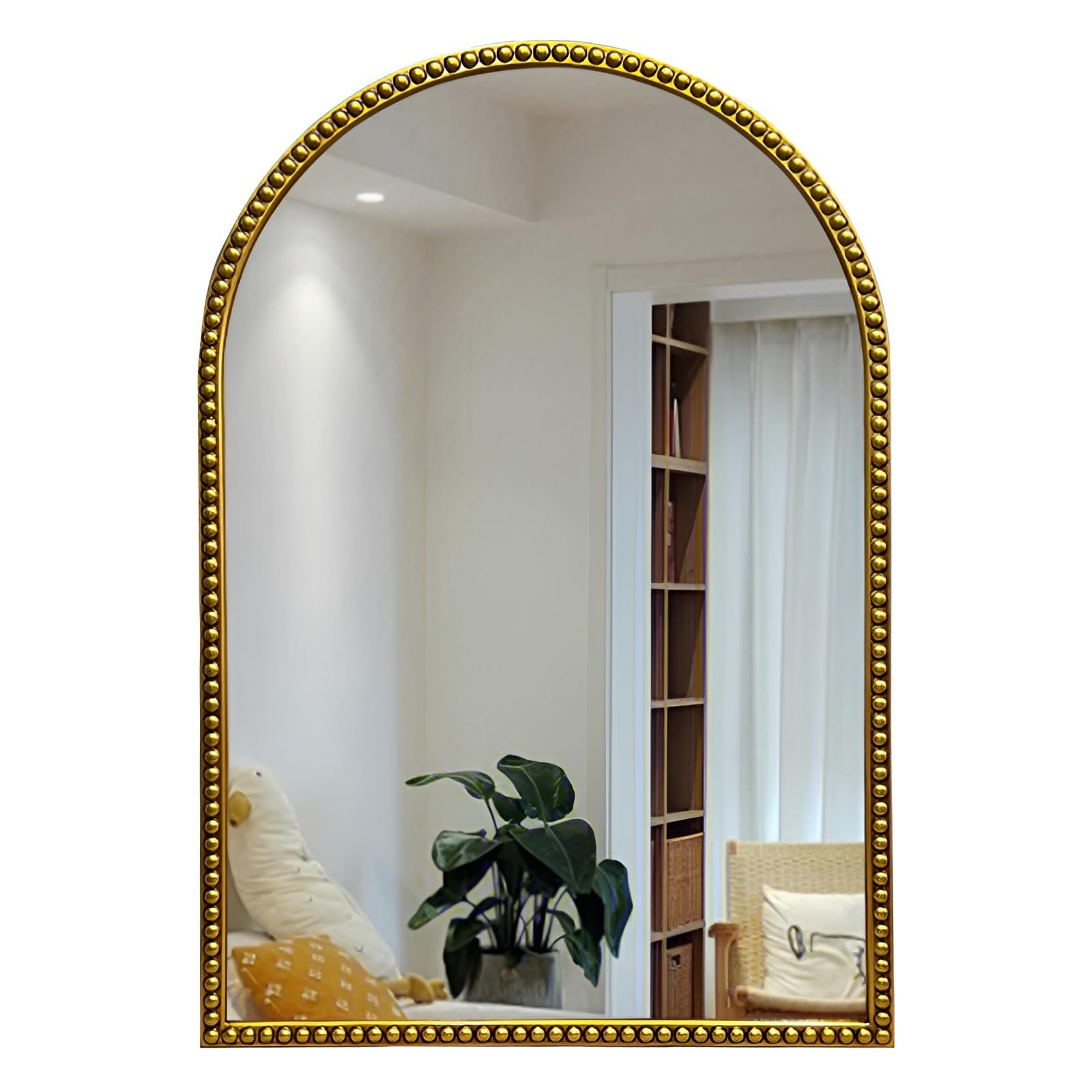 FGXHHS Arched Wall Mirror For Bathroom, Vintage, Beaded Frame, Decorative Hallway Living Room Bedroom(Gold,60x90cm/23.6x35.4in)