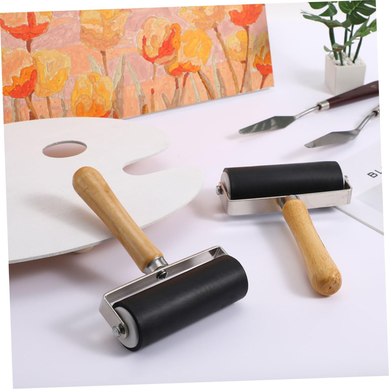 WRITWAA 3pcs Printmaking Ink Rollers Professional Brayers for Art Printmaking and Painting Supplies with Ergonomic Grip Portable DIY Craft Tool for Smooth Ink and Glue Application