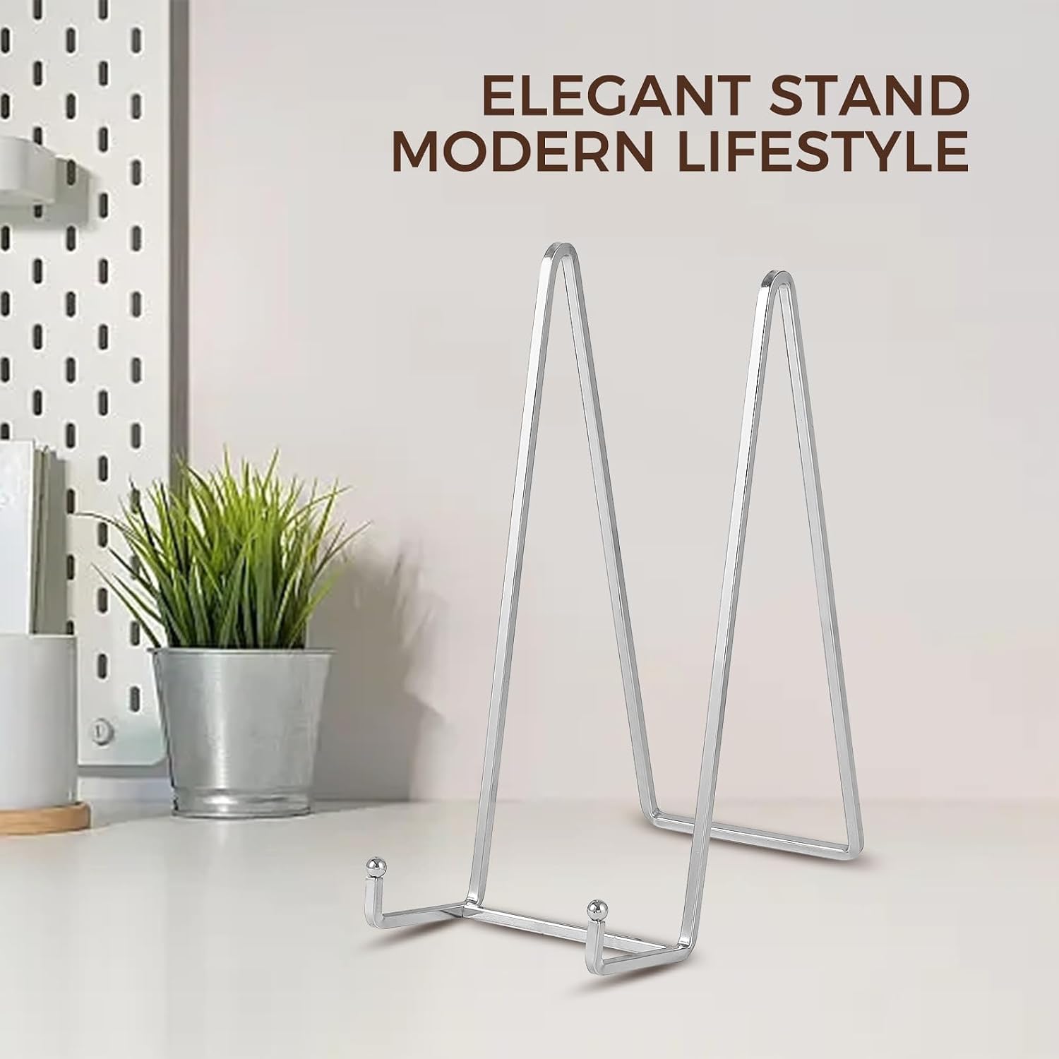 Large Plate Holder Display Stand - 10 inch Tall Plate Stands for Display - Metal Picture Frame Stand - Big Tabletop Easel Stand for Decorative Plates | Platter | Book | Plaque | Tile - 2 Pack - Silver image 5