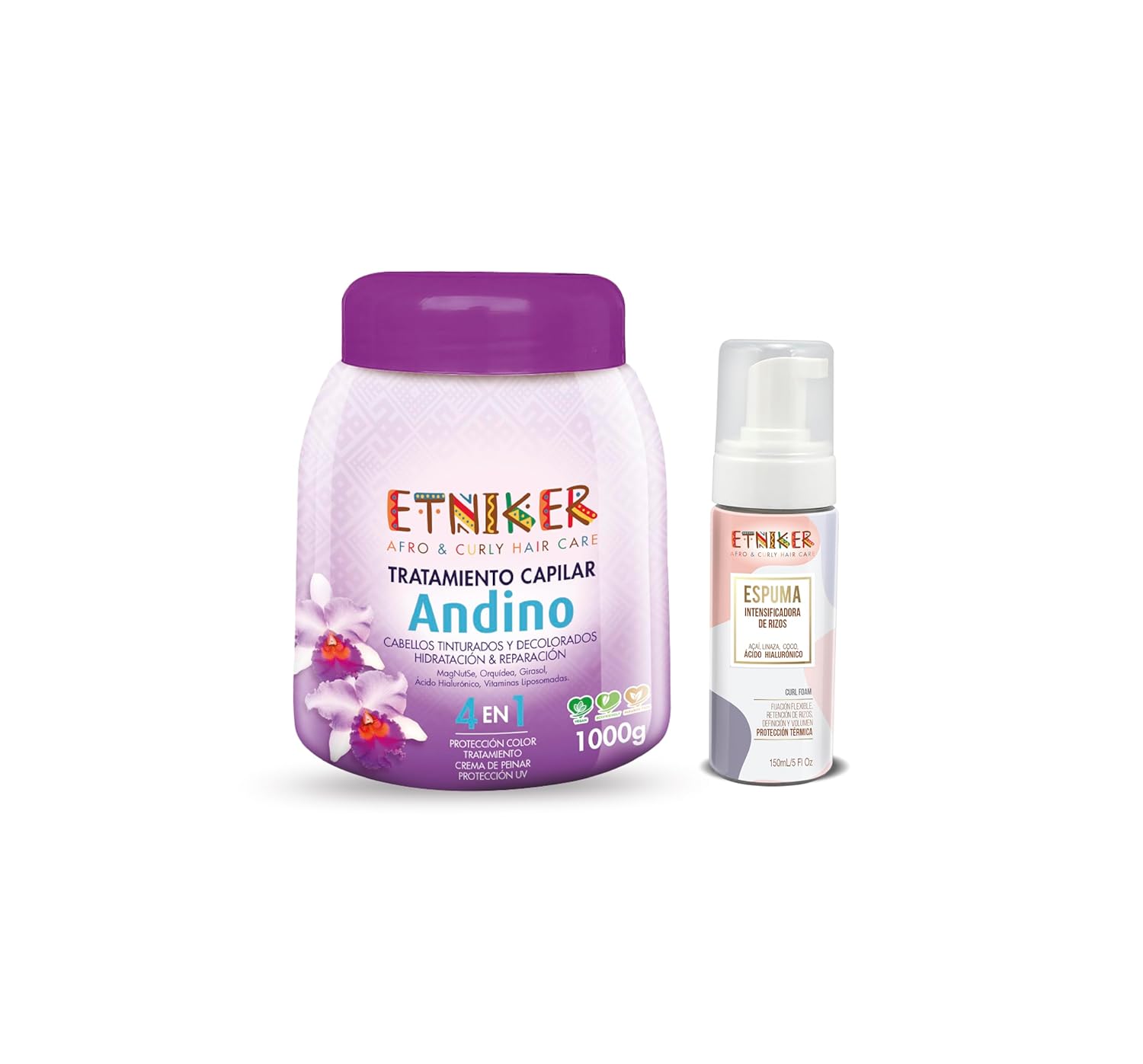ETNIKER Curl Care Bundle – Andino 4-in-1 Hydrating Repair Treatment + Curl Defining Foam | Hyaluronic Acid, Liposomal Vitamins | Anti-Frizz Curl Definition, Moisture & Volume for Curly, Dry or Color-T