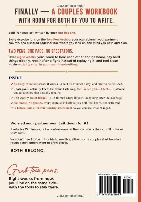 The Two-Pen Relationship Workbook for Couples: An 8-Week Program Built for Both of You — 15-Minute Exercises You Fill In Side by Side to Improve ... Trust, Resolve Conflict, and Grow Closer