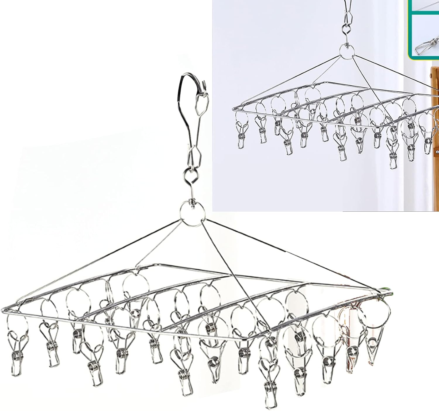 Milltrip Clothes Drying Racks Clip Hangers, Clothes Drying Hanger Stainless Steel Multi Clip Laundry Drip Hanging Rack for Underwear Socks Hat(Square Pattern), Milltripp9f5arw4hq5274-12