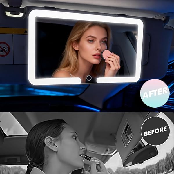 Universal Car Sun Visor Vanity Mirror with LED Lights & Touch Dimming - Vamotto LED Rechargeable Makeup Mirror Vanity Mirror for Women, 3 Color Modes,Car Mirror Accessories (Black) - 4