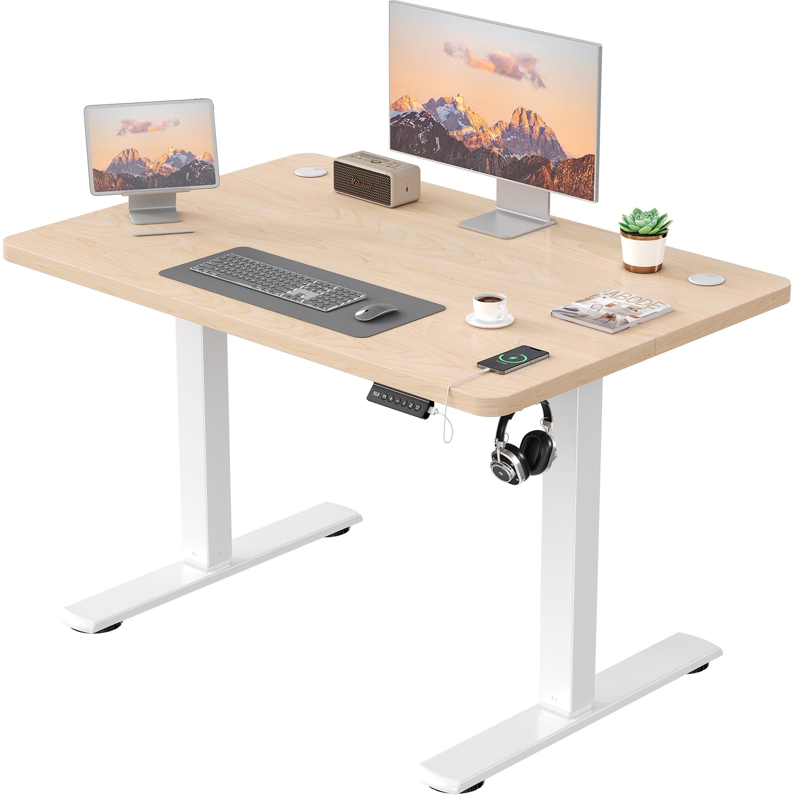JUMMICO Bureau Assis Debout Électrique, Bureau Électrique pour Bureau avec Chargeur USB, Bureau Réglable en Hauteur pour