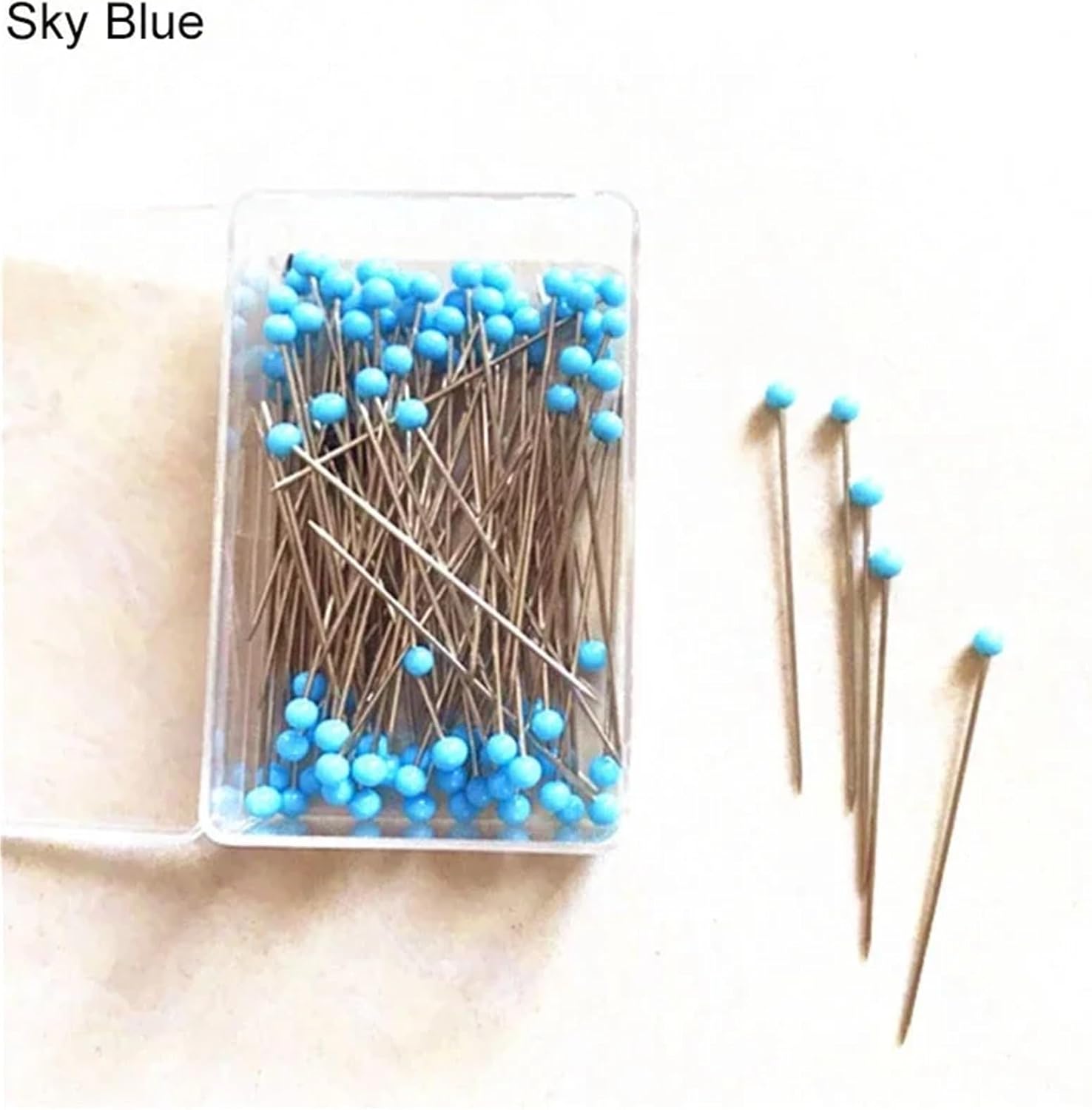 Straight Pins 600Pcs 38mm Sewing Pins Glass Ball Multicolor Head Straight Quilting with Pearl Heads DIY Crafts ToolNO.112(Sky Blue)