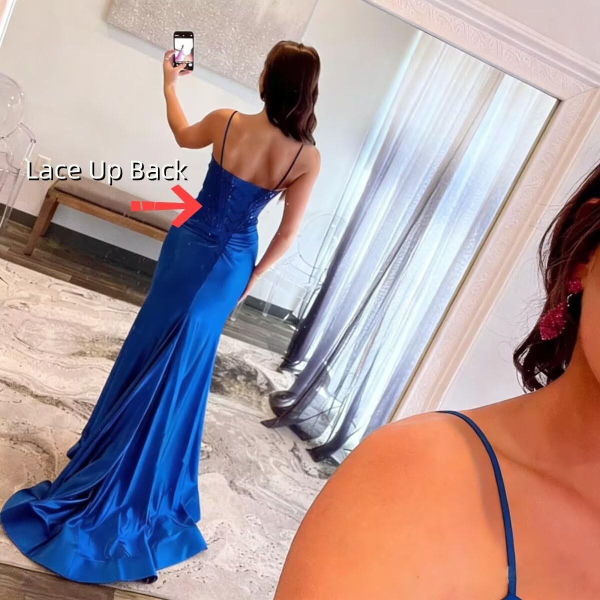 Sequin Satin Mermaid Prom Dresses for Women 2026 Long Corset Spaghetti Strap Formal Evening Gowns with Slit YOM077