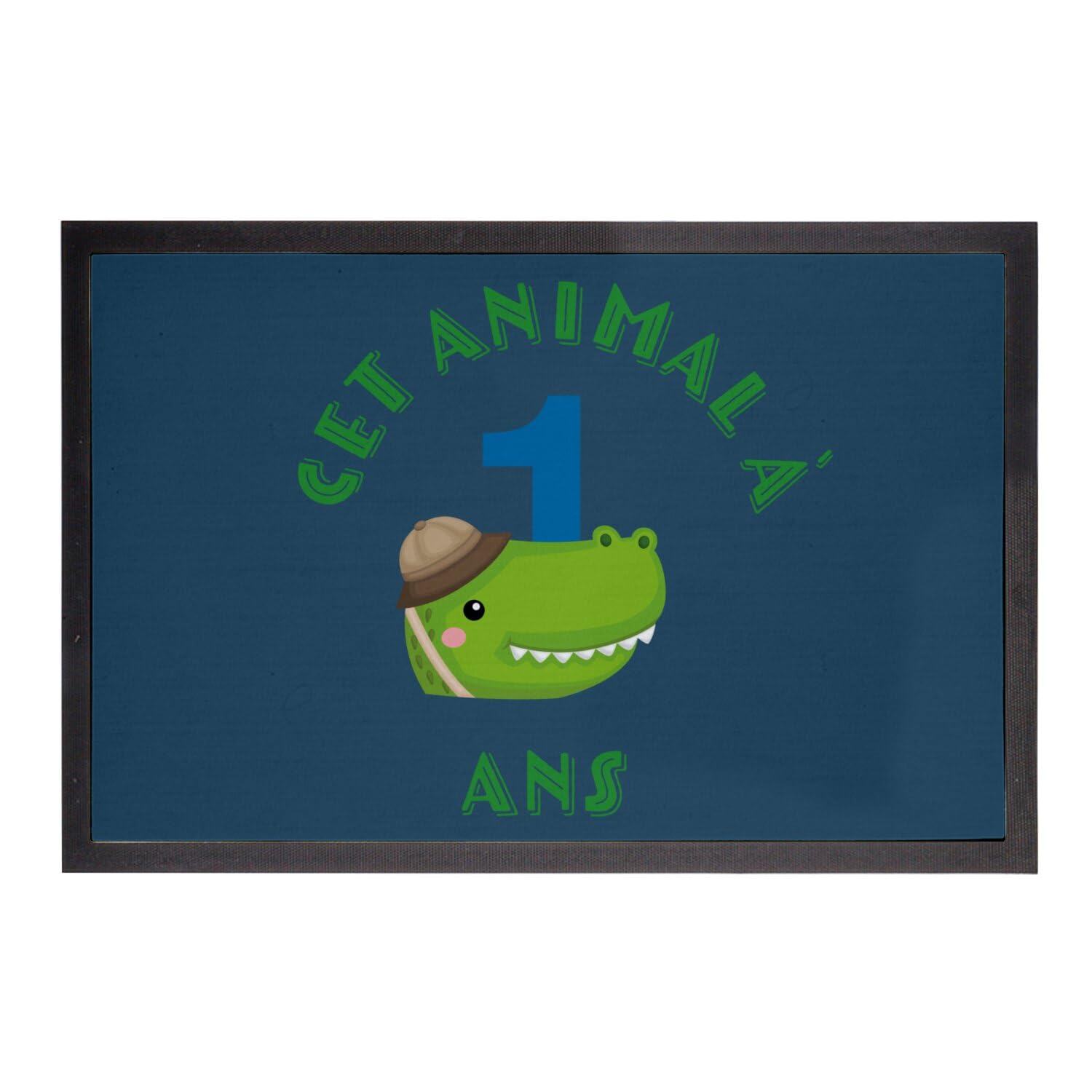 Paillasson bleu safari animal cadeau anniversaire enfant 1 an 75x50cm