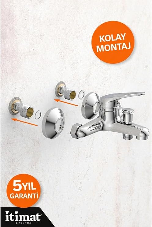 İtimat Banyo Bataryası, Pirinç Gövde, Krom Kaplama, Duvar Tipi, Duş Çıkışlı Musluk