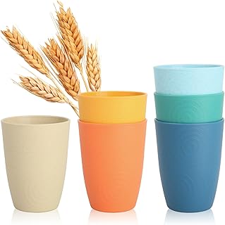SINOGE Premium Wheat Straw Cups Unbreakable Drinking Glasses | Set of 6 | Alternative to Plastic Cups Reusable Water Glasses Dishwasher and Microwave Safe Drinking Cups 12 oz - MultiColor