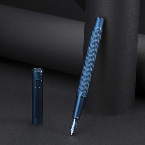 Miniatura 159 de Hongdian Black Forest - Pluma estilográfica de punta media, diseño clásico con convertidor y estuche de metal Negro -,Azul,Latón,Fibra de