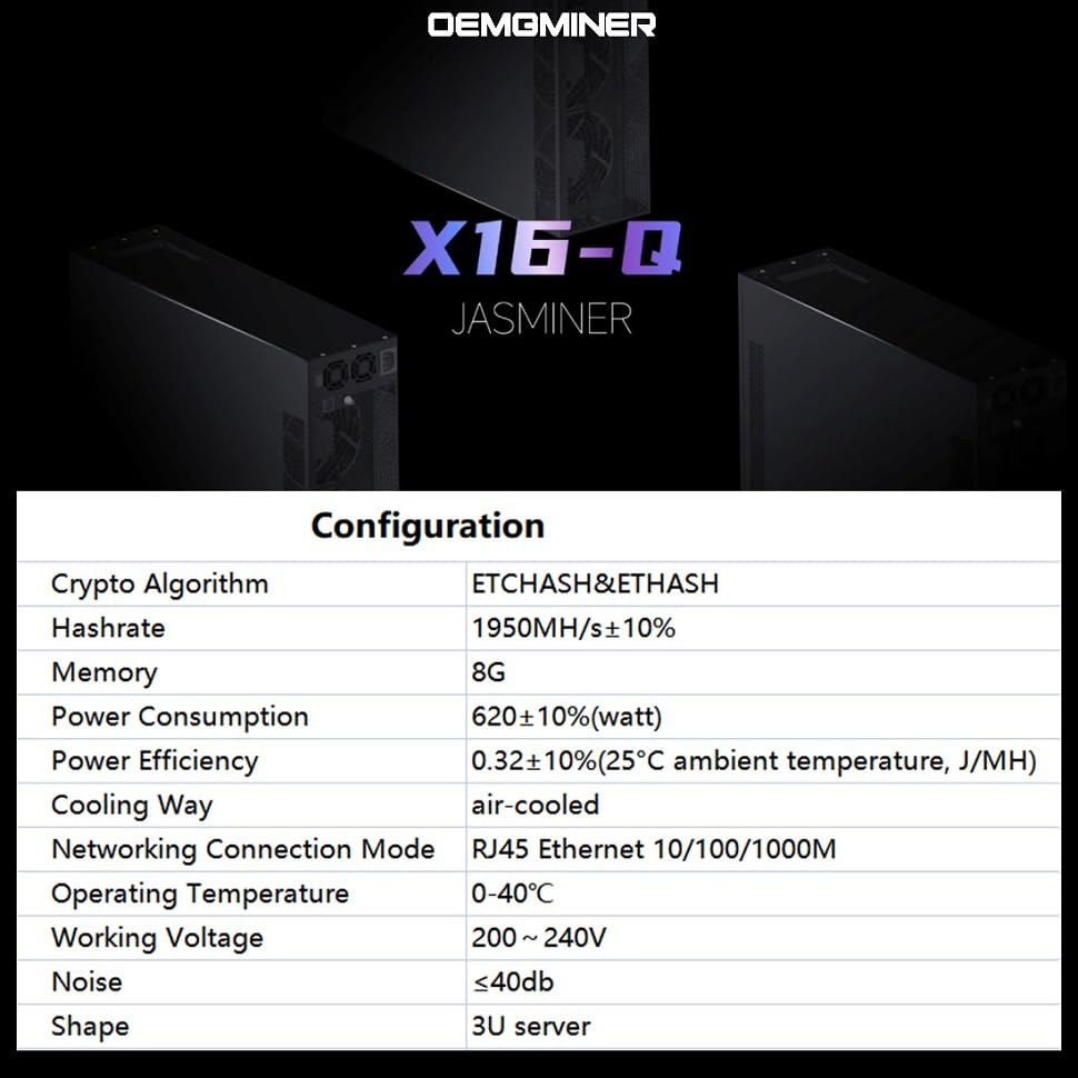B*y様 jasminer x16-q 1950 mh 620w 中古 Jasminer X16-Q ETC OCTA ASIC Miner 1950MH 620W+- 8GB 3U WIFI