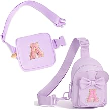 Uygafly Birthday Gifts for Girls Kids Toddler,Bundle Personalized Initial Crossbody Bag & Mini Belt Bag Monogram Fanny Pack Purse Cute Trendy Stuff - Lavender,A