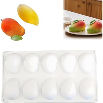 Mango Silicone Mould 3D Fruit Baking Mould with 10 Cavities Made of Food-Grade Silicone Flexible and Non-Stick for Cakes Chocolates Jelly and Desserts