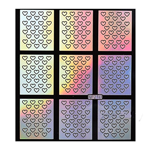 Born Pretty 9 Tips/Sheet Heart Laser Nail Vinyls Nail Art Stencils Holographic Nail Stickers NF210 ¡