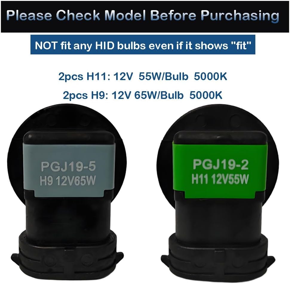 Halogen Bulbs for Nissan Altima Headlight 2007 2008 2009 2010 2011 2012 2013 2014 2015 2016 2017 2018, SL S Sedan 4 Doors, H9 High Beam and H11 Low Beam, 12V 5000K White Lights, 4 Pack