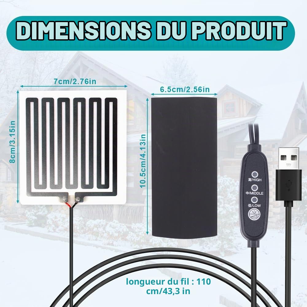 Poignée Chauffante Moto, HOVCEH 1 Paire Universelle USB Poignee Chauffante Moto, 5V Température à Trois Niveaux Poignee Chauffage pour Motos, VTT, Velo, Scooter