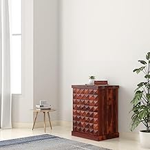 Solid Sheesham Wood Bar Cabinet Wine Storage Rack with Drawer & Glass Holder, Wooden for Home and Bar Furniture (DarkHoney2door, Standard)