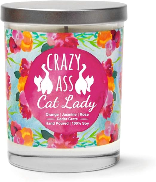 Amazon Co Jp Crazy Cat Lady オレンジ ジャスミン ローズ ラグジュアリーな香り付きソイ面白いキャンドル 10オンス クリアジャーキャンドル アメリカ製 猫好きへの猫ギフト 女性への猫好きへのギフト ホーム キッチン