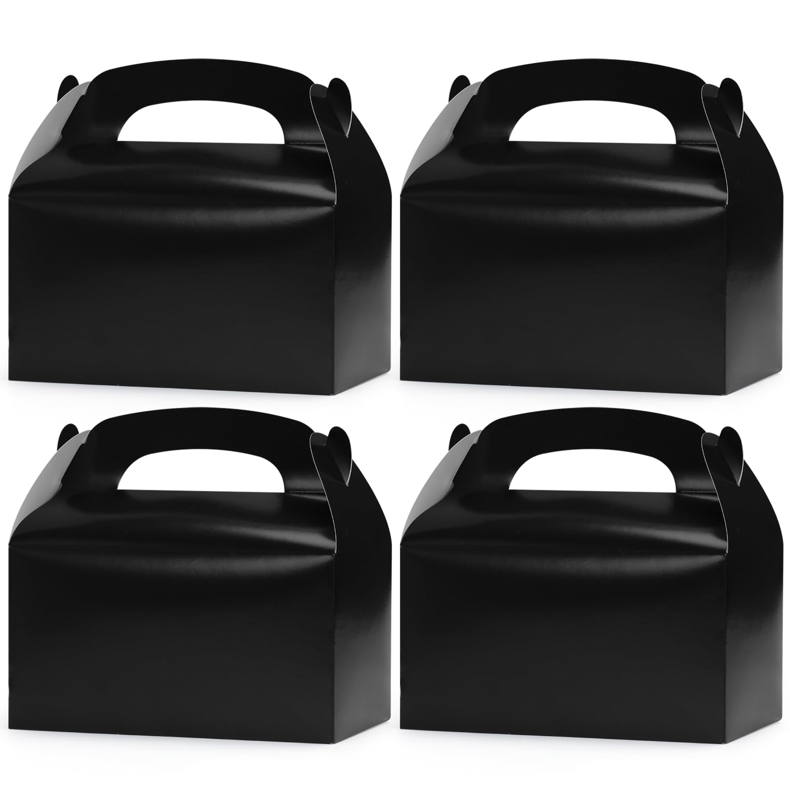 GXFCING 15 Pack Party Favor Treat Boxes, Black Paper Gable Gift Boxes with Handles, 16 x 9 x 8.6 cm Gift Wrapping Box for Candy Snack Birthday Wedding Halloween Holiday Party