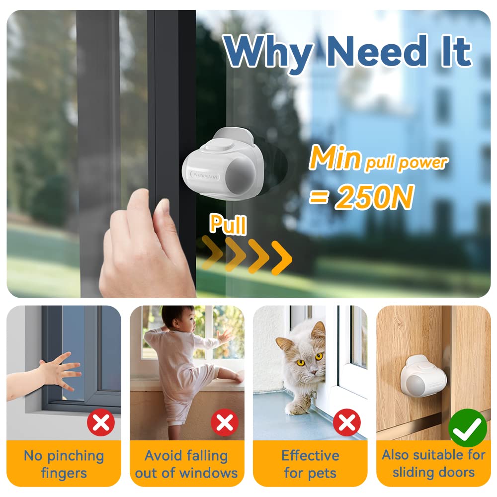 EUDEMON 2 Pack Child Proof Sliding Window Lock Latch, Baby Safety Lock for Sliding Window Sliding Door, Sliding Wardrobe - Image 2