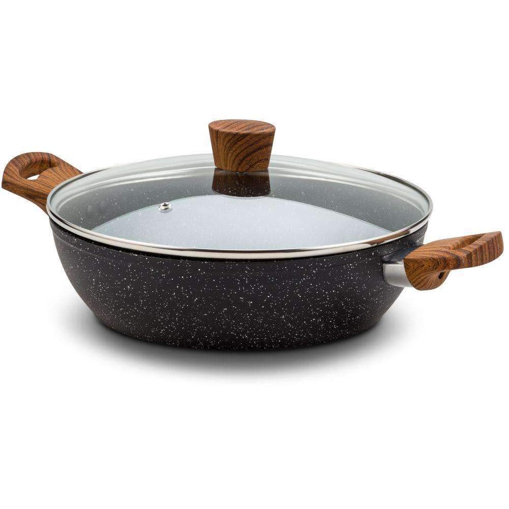 NAVA Pfanne NATURE | Ø 28 CM, 4.2 L | Bratpfanne mit Deckel mit Granitbeschichtung zum Braten Schmoren von Speisen | Für Gasherde und Induktion