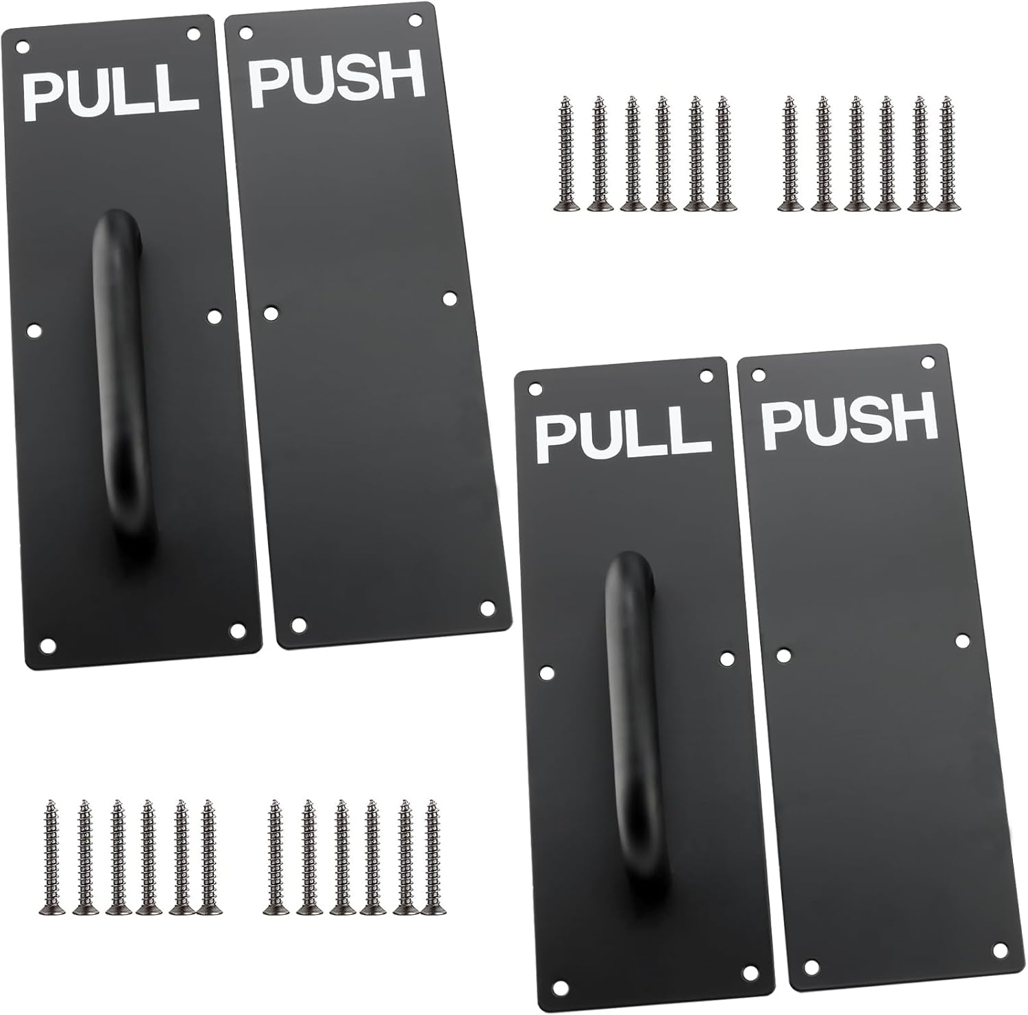 4 PCS 12 x 4 Inch Stainless Steel Door Handle, Pull and Push Plates Door Handle with 24 Screws, Pull Push Handles for Commercial Home Office Places, Black
