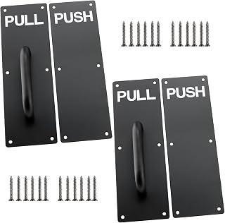 4 PCS 12 x 4 Inch Stainless Steel Door Handle, Pull and Push Plates Door Handle with 24 Screws, Pull Push Handles for Commercial Home Office Places, Black