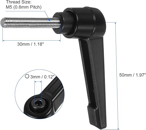 Miniatura 22 de uxcell 2 manijas de palanca de sujeción, M8 x 1.181 in 304 de acero inoxidable roscado macho, asas ajustables de bloqueo de trinquete de liberación
