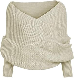 COPYLOVE Fashion Elegant Women Knitted Sweater Tops Scarf with Sleeve Wrap Winter Warm Shawl Scarves (Beige)