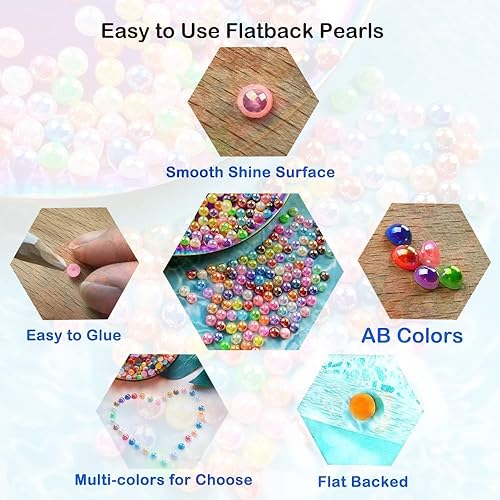 Miniatura 4 de 2000 cuentas de media perla de 0.118 pulgadas para manualidades, parte trasera plana, media perla redonda para hacer joyas, arte de uñas, álbumes de
