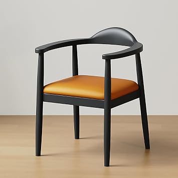 Set Of 2 Wooden Dining Chairs with Backrest And Armrest, Modern Armchair Upholstered Faux Leather Accent Chair Farmhouse Elbow Side Chair for Kitchen Living Room Office 2 Pack, Black + Orange