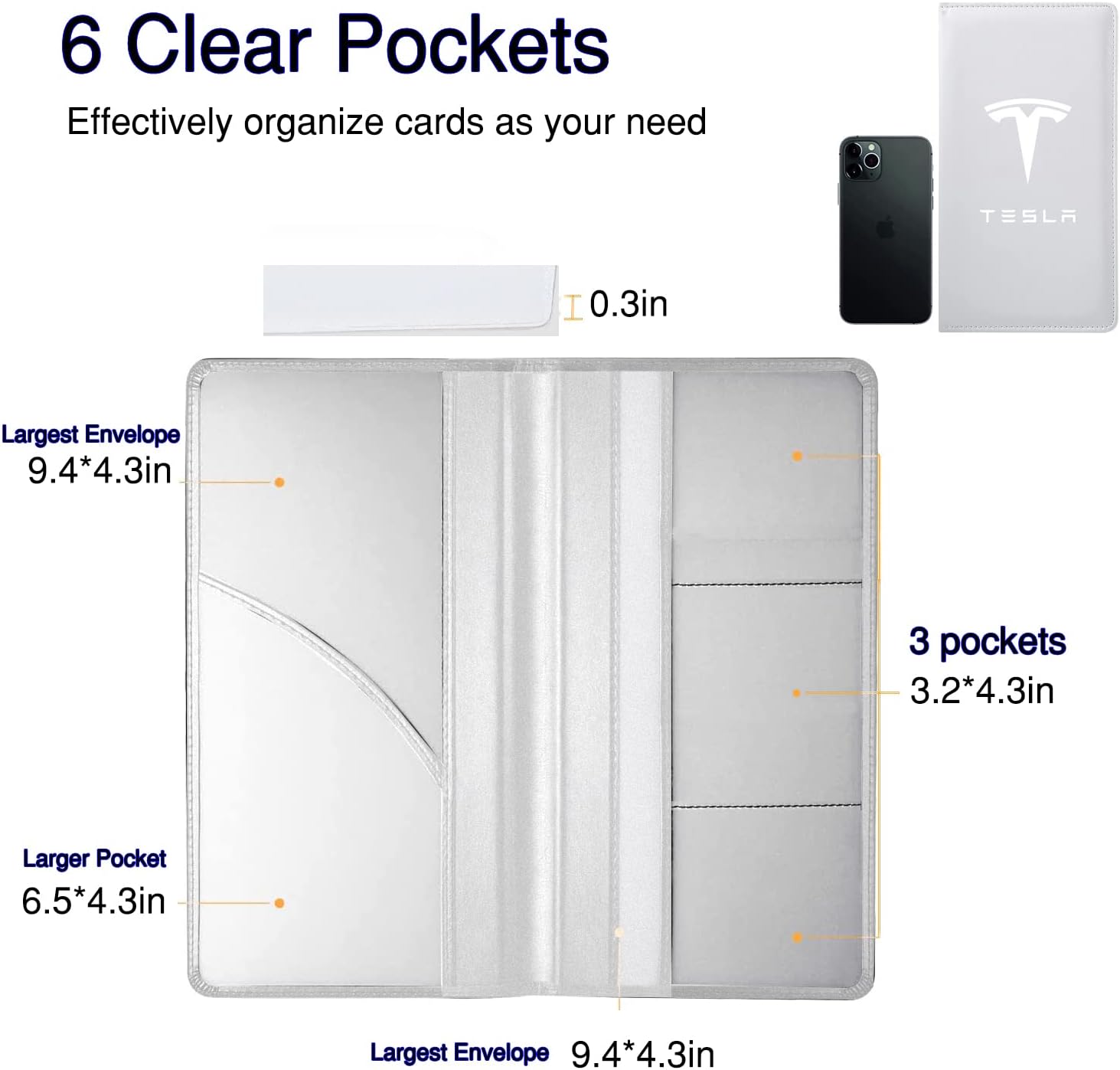 KIKIMO for Tesla Car Registration and Insurance Holder, Artificial PU Leather Registration Holder for Model S/3/X/Y,Tesla Glove Box Document Organizer with Magnetic Shut for Cards(White)