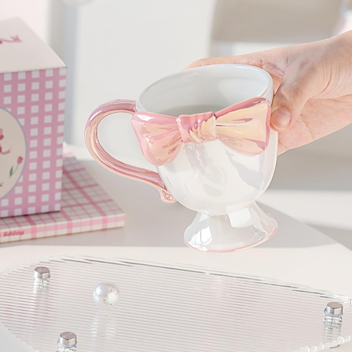 Cute Creative Ceramic 3D Bow Tie Decoration Coffee Mug 300ML/10OZ. Tea Cup Ice Cream Cup Novelty Romantic Gift for Women Girls (Pink) - Image 5