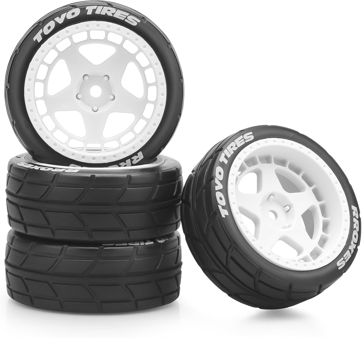 1/10 RC On Road Wheels and Tires, daitoku 12mm Hex RC Rally Racing Car Tires for HPI Ken Block's Tamiya XV01 TT01 TT02B Kyosho FAZER MK2 Lc Racing PTG HSP RGT RC 3RACING D5 (White)