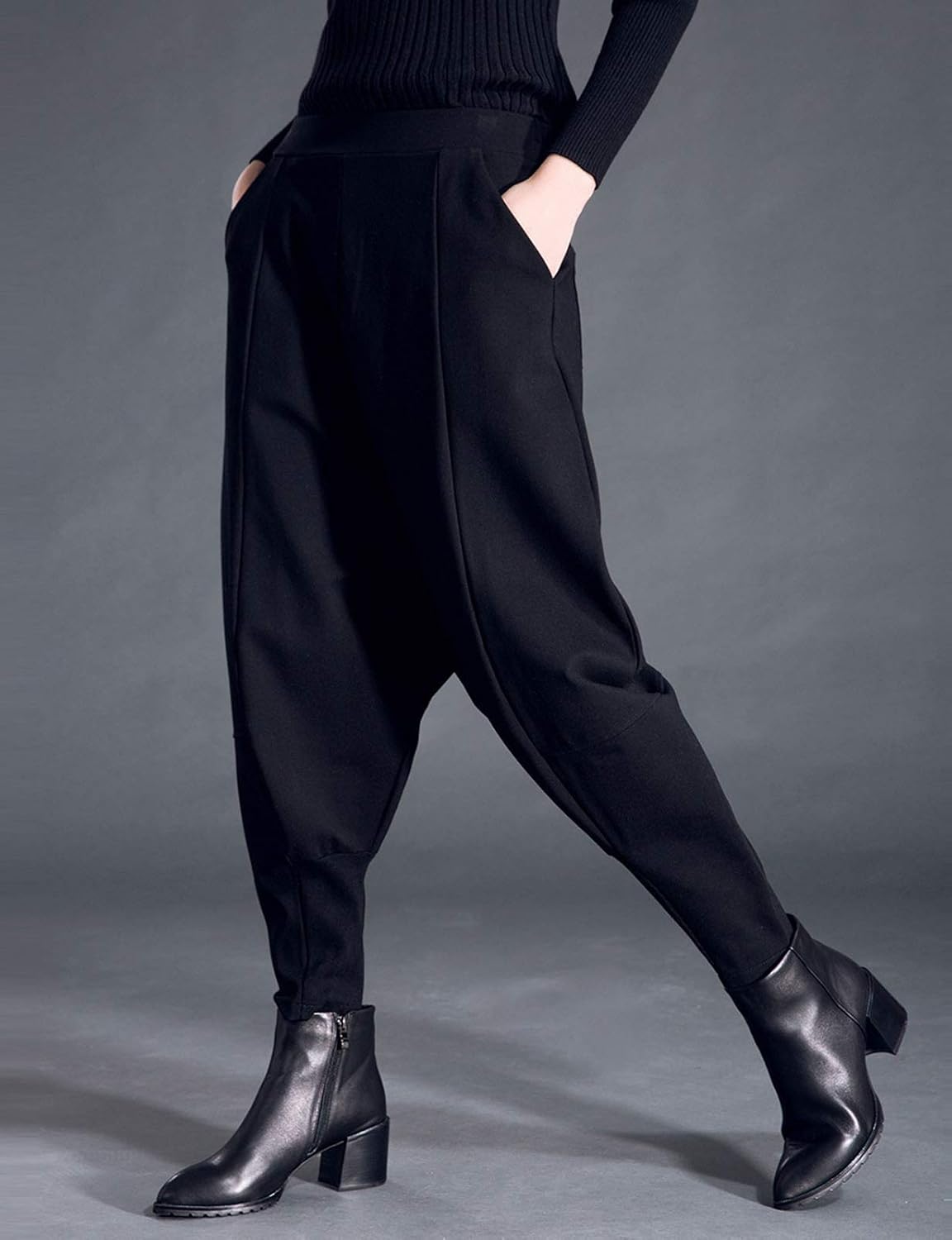 HALITOSS Women's Harem Pants Elastic Waist Casual Trousers with Pockets