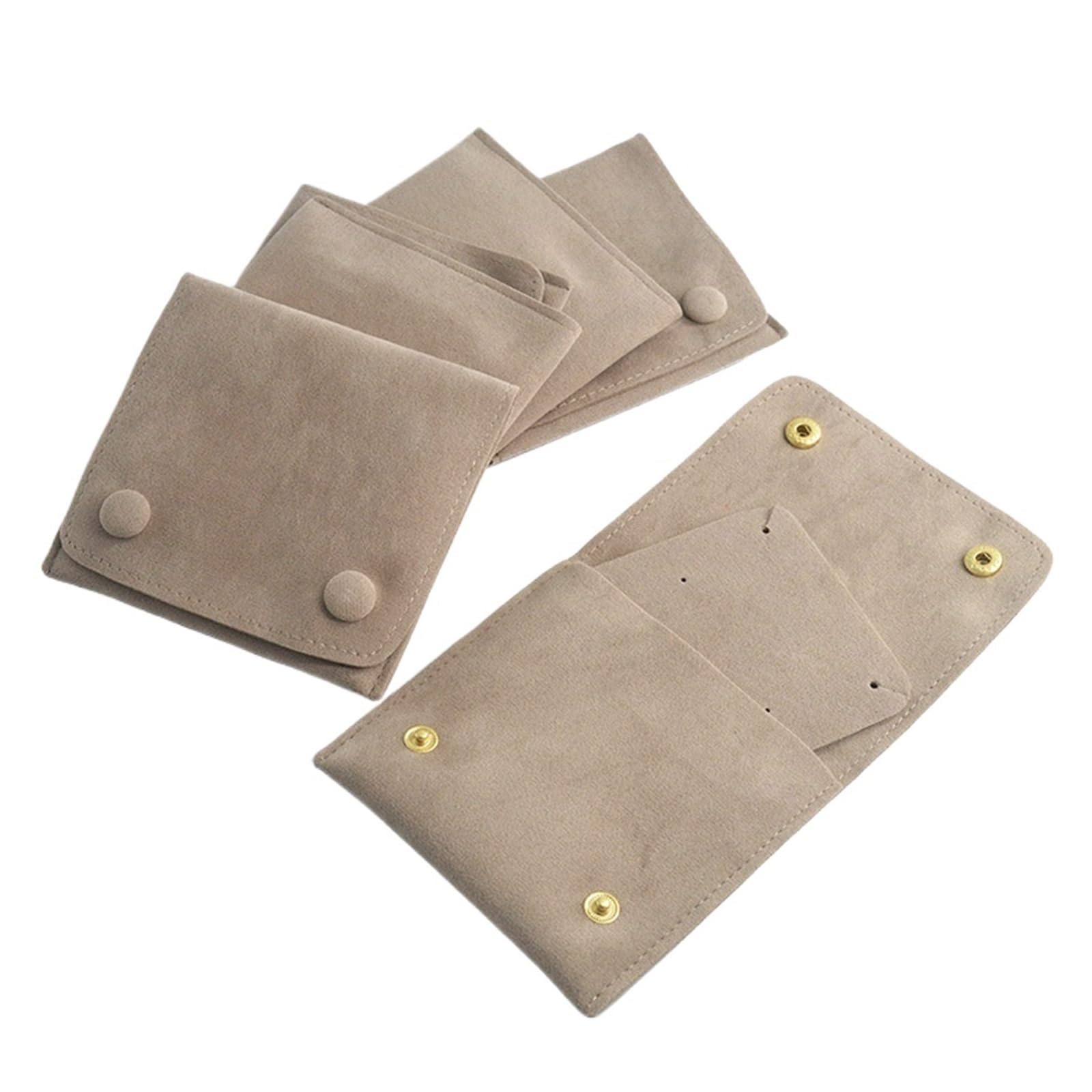 SHENJMAI Velvet Jewelry Pouches Velvet Jewelry Storage Bag Knitted Fabric Flip Ribbon for Earrings Necklace Square Socket Thicken Packaging(Khaki)