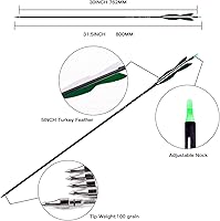 Vista 7 de LWANO Flechas de caza de carbono de 31 pulgadas, flechas de práctica con plumas de pavo de 5 pulgadas, 500 para arco recurvo y arco compuesto