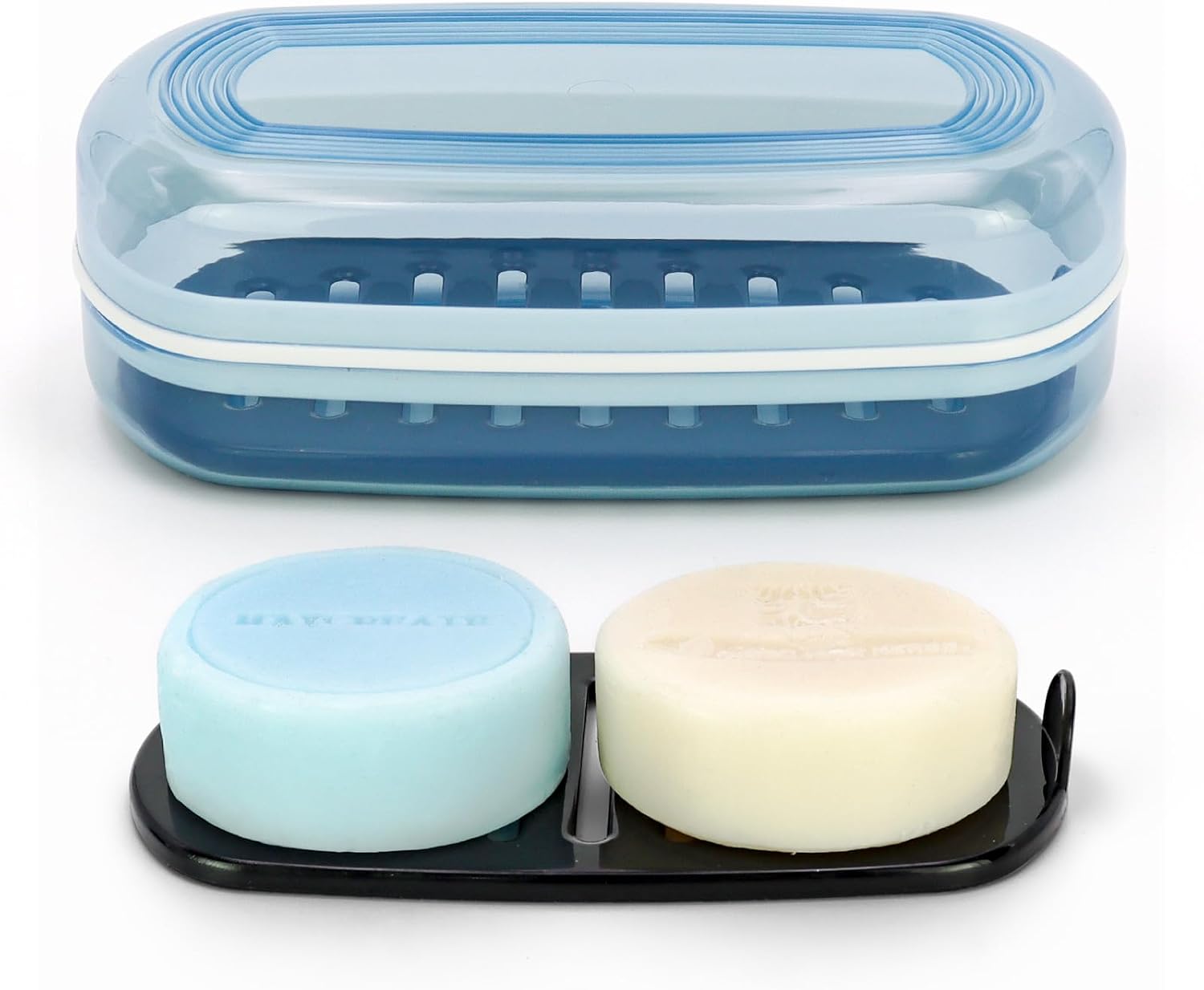 OZNER Clear Travel Soap Case Compatible with Kitsch - Leak-Proof Multi-Use Soap Holder with Draining Layer for Shampoo Bars, Conditioner Bars & Soap​​​​ (Blue,1 Pack)