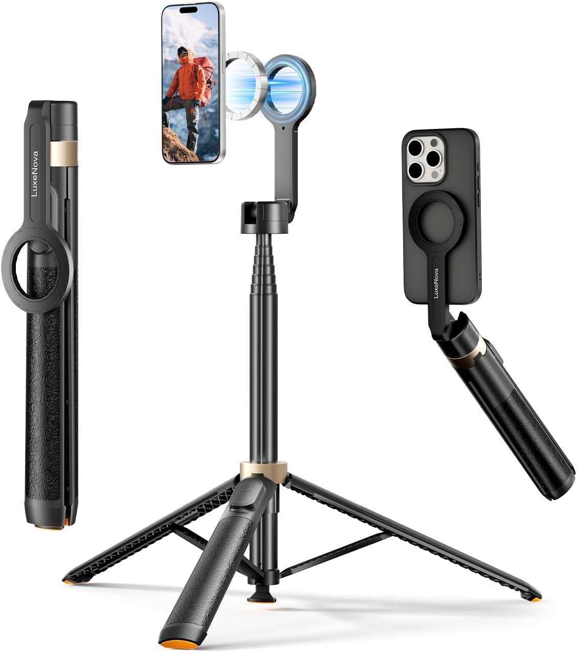 Magnetic Selfie Stick Tripod 72 Inch for iPhone MagSafe, Extendable Phone Tripod Stand with Bluetooth Remote, 360° Rotation Aluminum Selfie Stick for Travel, Vlog, TikTok