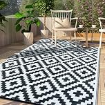 CHOSHOME Outdoor Rug for Garden 120x180CM Large Outdoor Rugs Waterproof Patios Mats Portable Carpet Woven Easy Cleaning Rugs Recycled Balcony Rug Geometric Mat for Picnic Beach BBQ Black