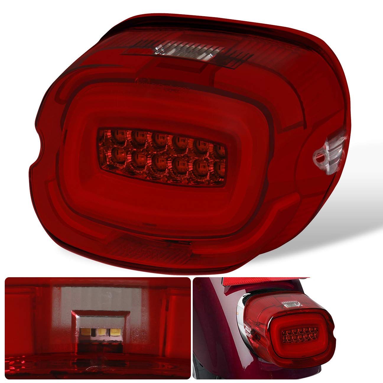 Red Lens Chrome Housing Integrated LED Bar Tail Light Lamps Bottom Tag Window for Harley Davidson Chopper Bike Bobber Fxdl Fxst Fxst Fxsts Fxstb Fxstc Flst Flstc Flstf Flsfb Flstfbs Flstsb Flhrc Flhtc