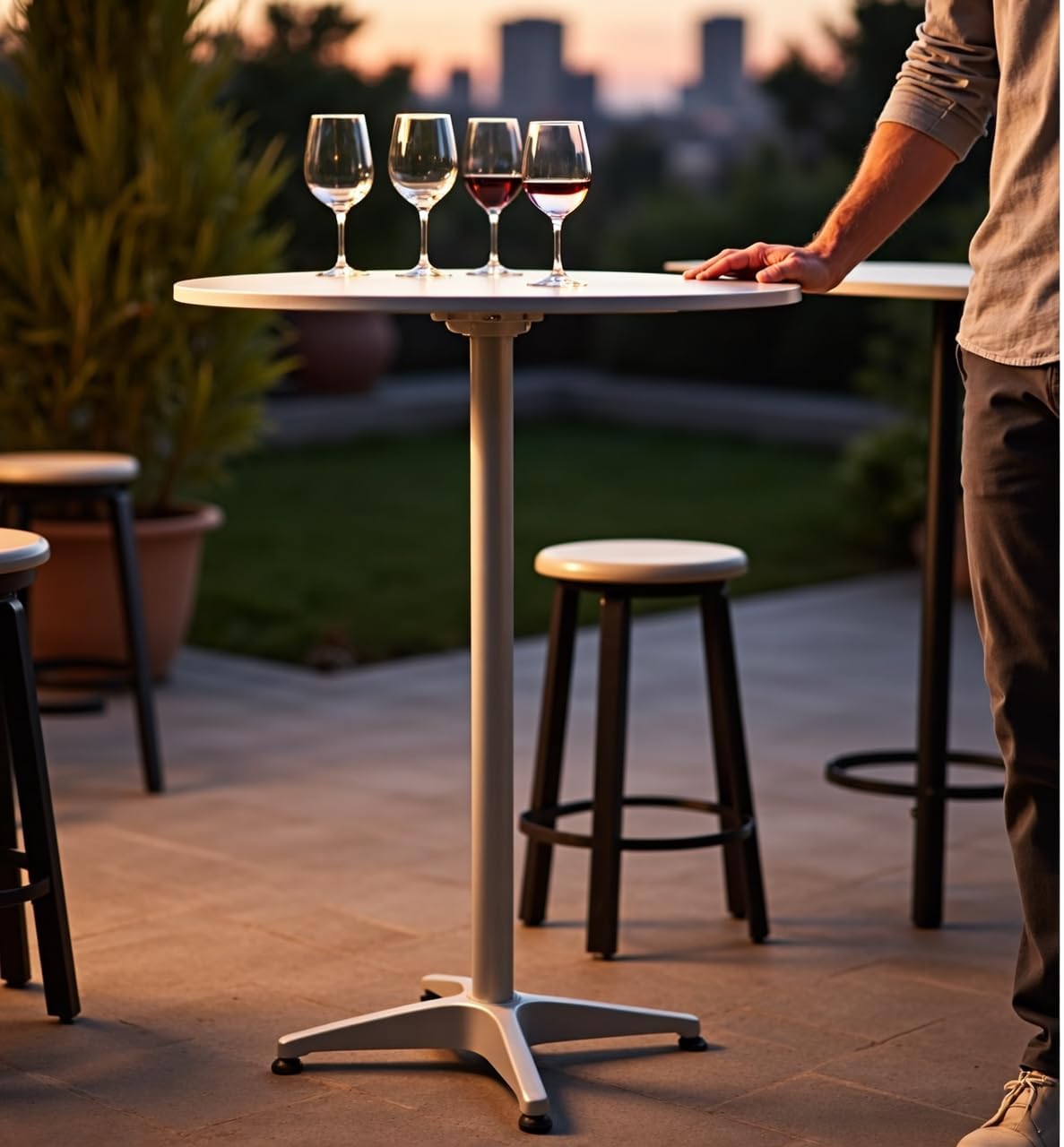 23.6" Flip-Top Cocktail Table in Silver - Folding Aluminum & Stainless Steel Bistro Set for Flexible Patio, Cafe, and Poolside Seating