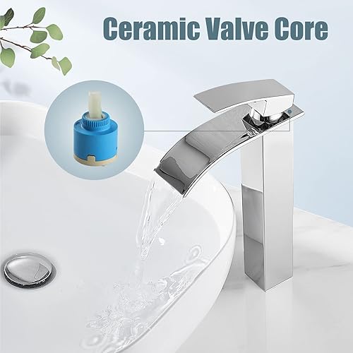 Miniatura 4 de Aolemi Grifo de baño alto para lavabo, grifo de lavabo de un solo agujero, 1 mango, grifo mezclador de montaje en cubierta RV con montaje de drenaje